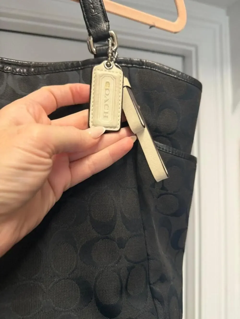 Coach Black Signature Canvas Tote Bag with Leather Trim